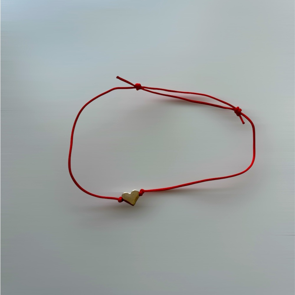 Silver Heart Bracelet in Silk Red String